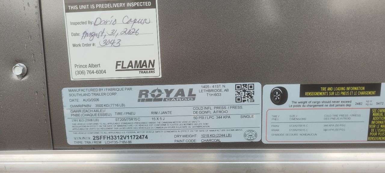 2027 Royal LCH 7' x 14' + V-Nose Cargo Trailer