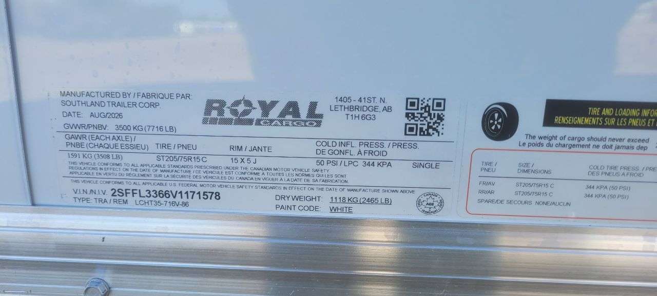 2027 Royal LCH 7' x 14' + V-Nose Cargo Trailer