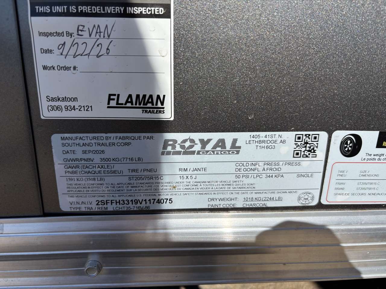 2027 Royal LCH 7' x 14' + V-Nose Cargo Trailer