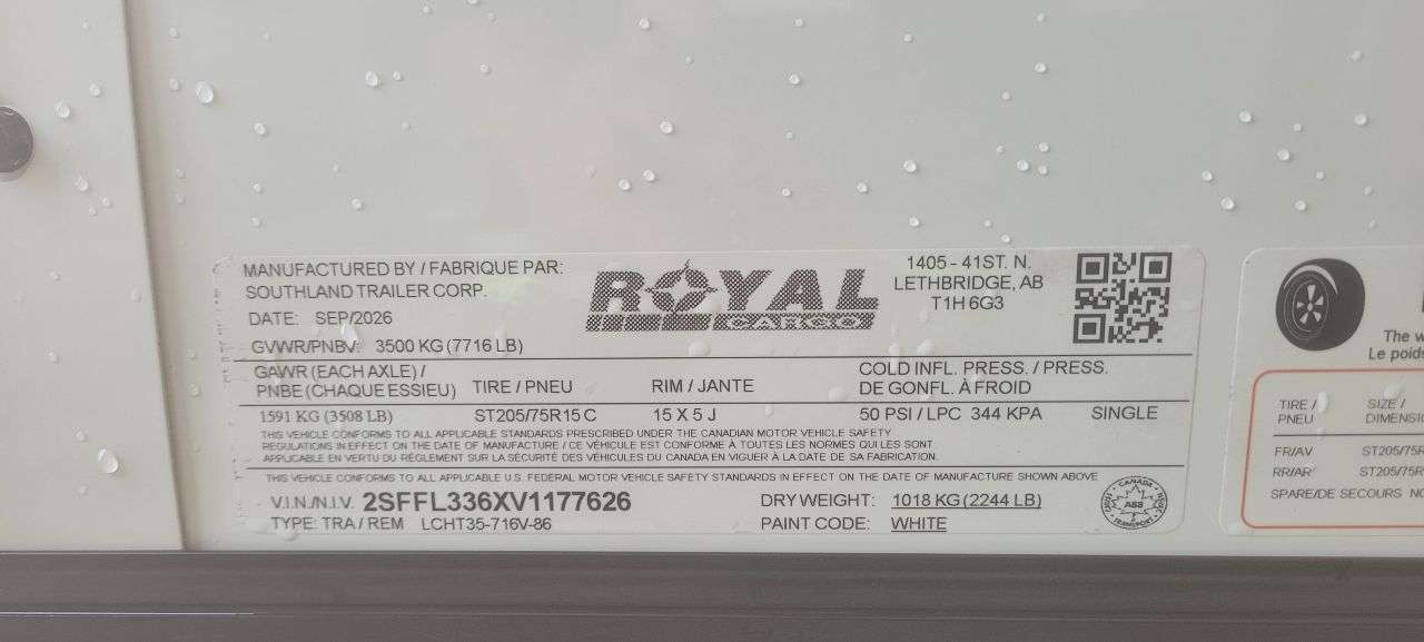 2027 Royal LCH 7' x 14' + V-Nose Cargo Trailer