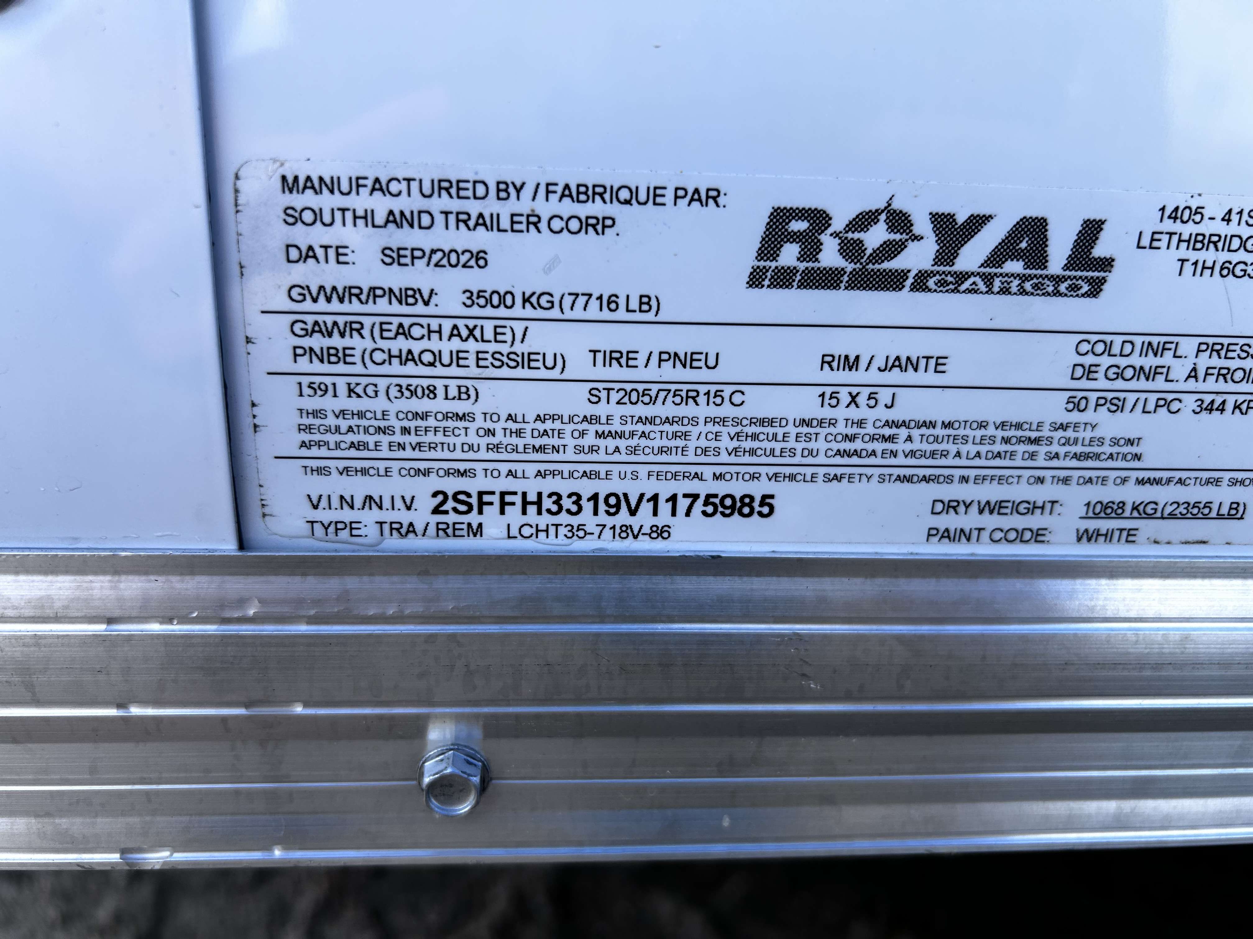 2027 Royal LCH 7' x 16' + V-Nose Cargo Trailer