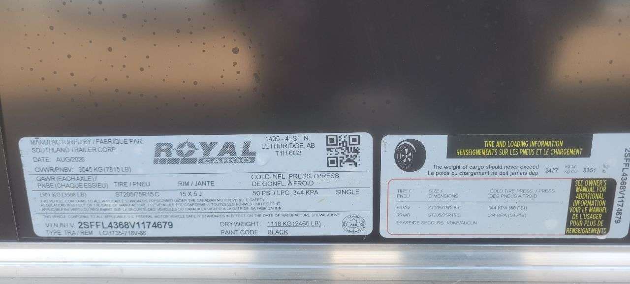 2027 Royal LCH 7' x 16' + V-Nose Cargo Trailer