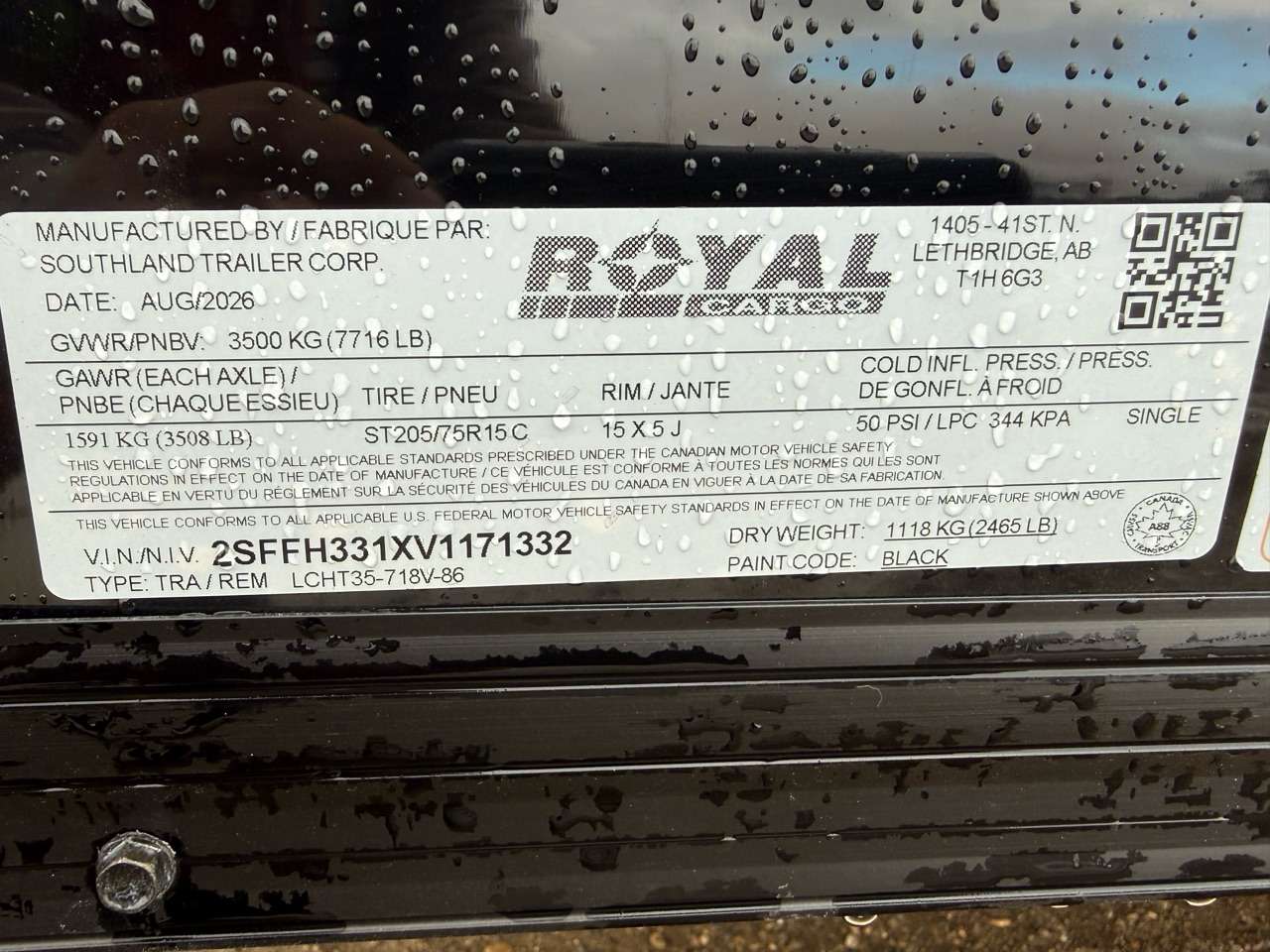 2027 Royal LCH 7' x 16' + V-Nose Cargo Trailer
