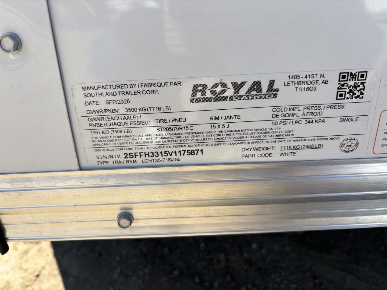 2027 Royal LCH 7' x 16' + V-Nose Cargo Trailer