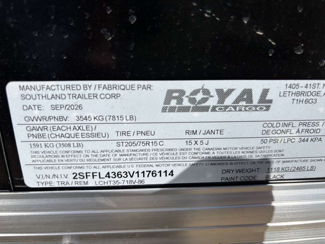 2027 Royal LCH 7' x 16' + V-Nose Cargo Trailer