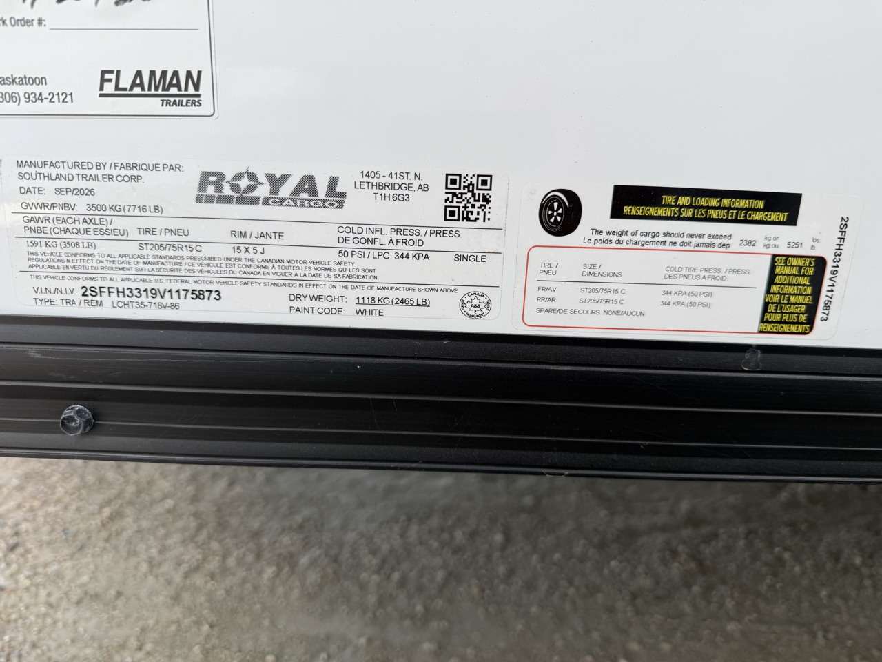 2027 Royal LCH 7' x 16' + V-Nose Cargo Trailer
