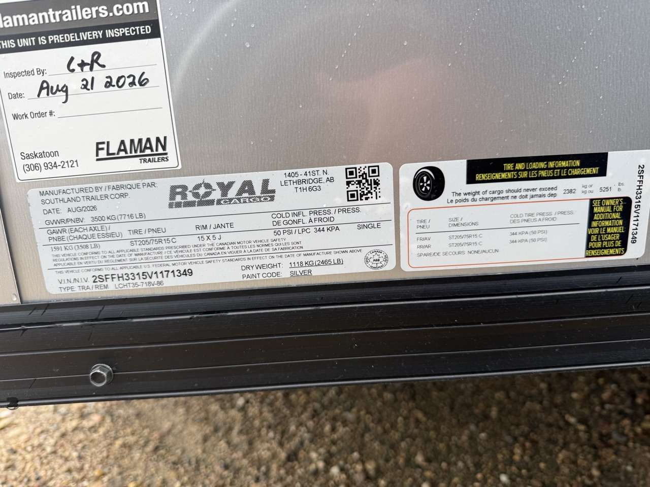 2027 Royal LCH 7' x 16' + V-Nose Cargo Trailer