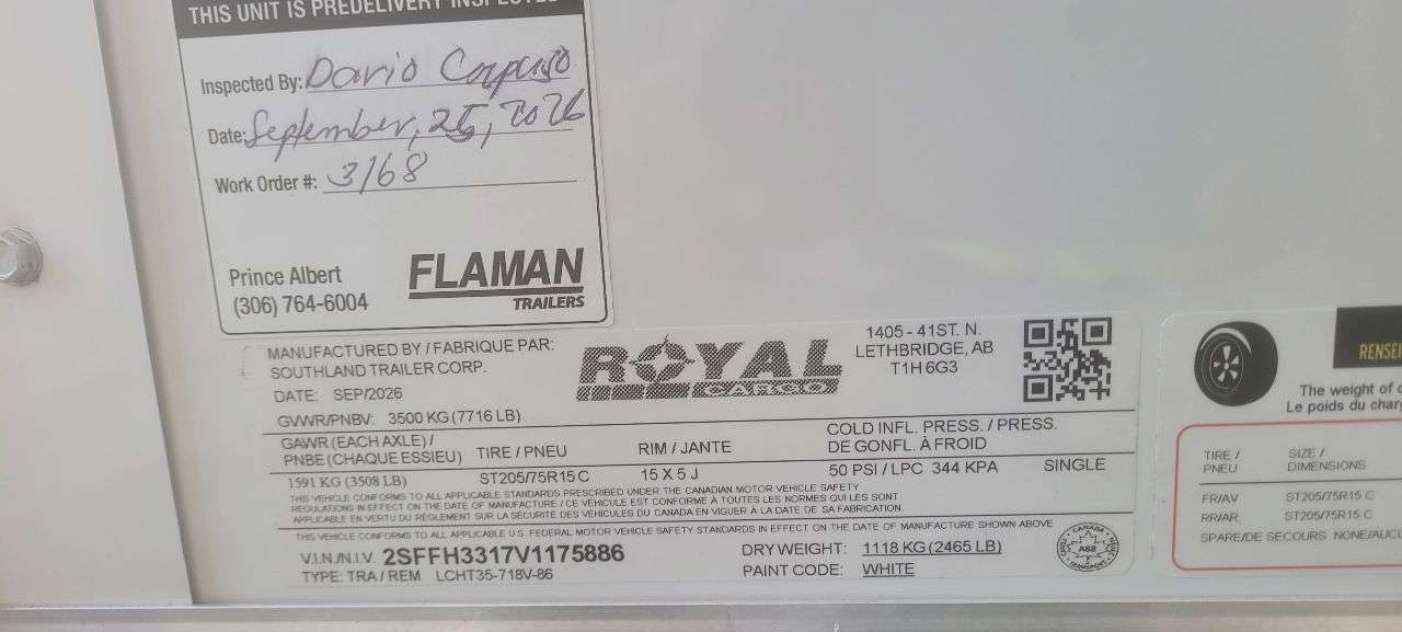 2027 Royal LCH 7' x 16' + V-Nose Cargo Trailer