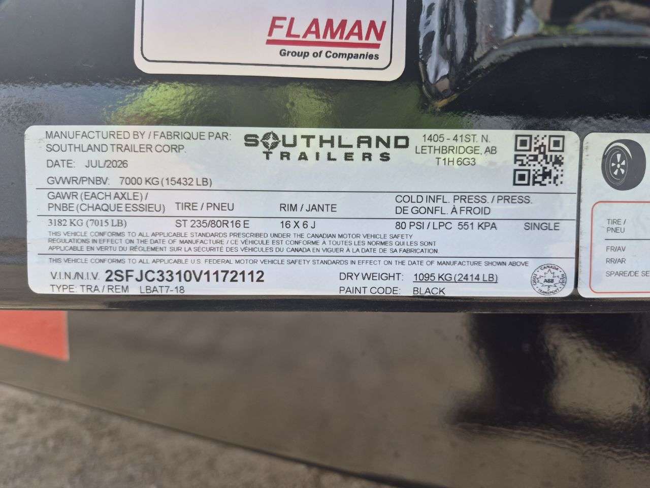 2027 Southland 18' Flat Deck Tandem 7K Trailer