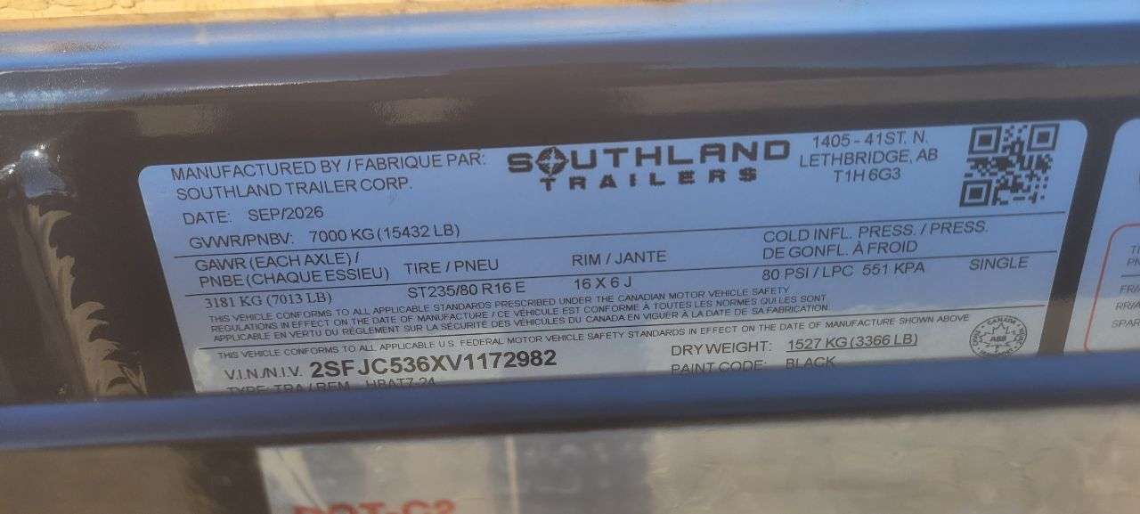 2027 Southland 24' Deckover Tandem 7K Trailer