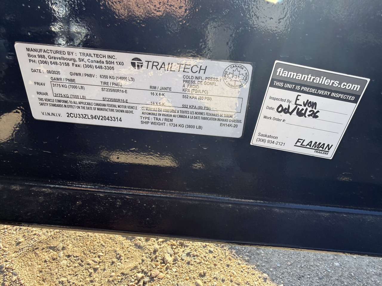 2027 Trailtech 20' Deckover Tandem 7K Trailer