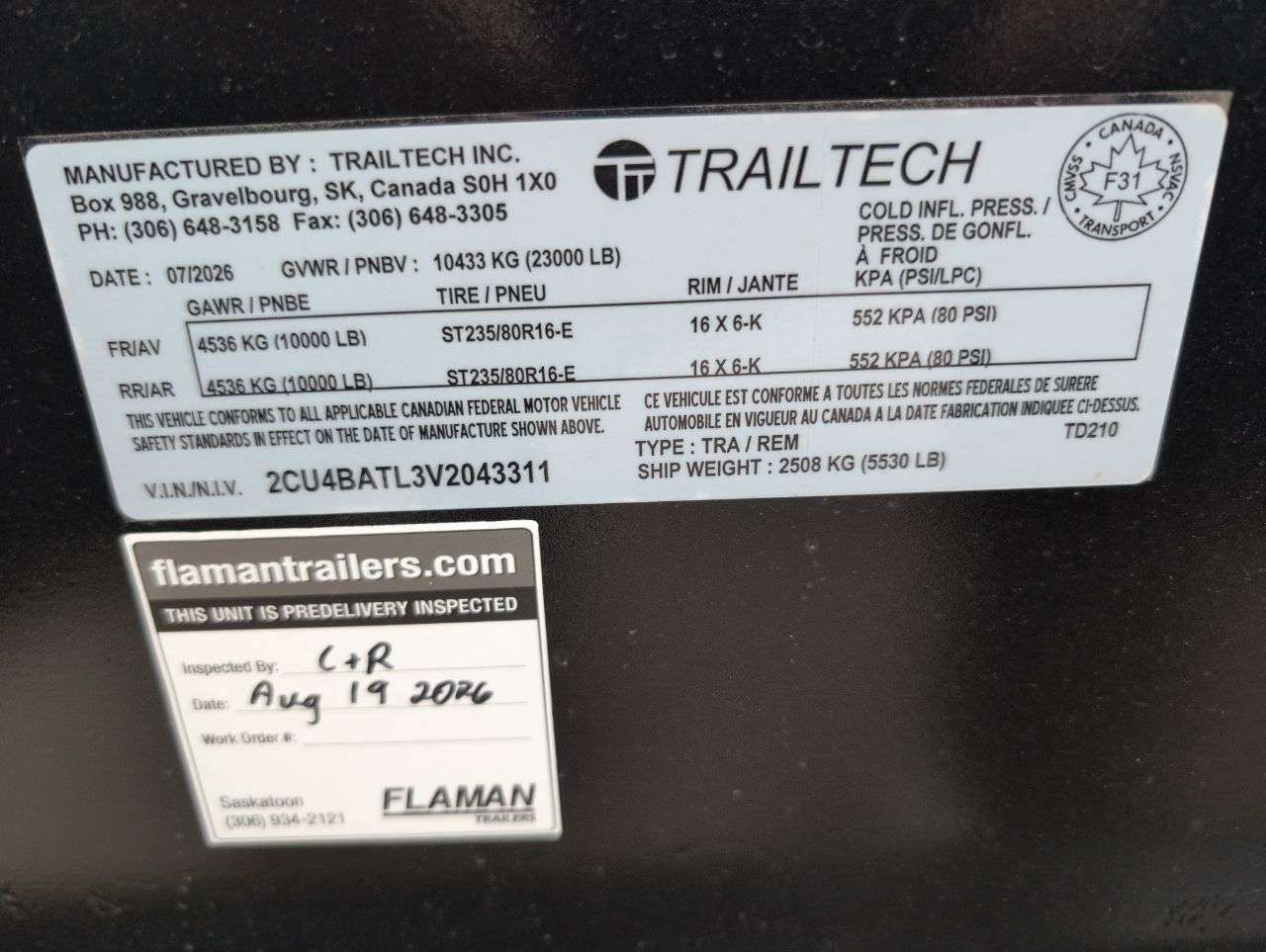2027 Trailtech 24'+5' BT Pintle Flat Deck Tandem 10K Trailer