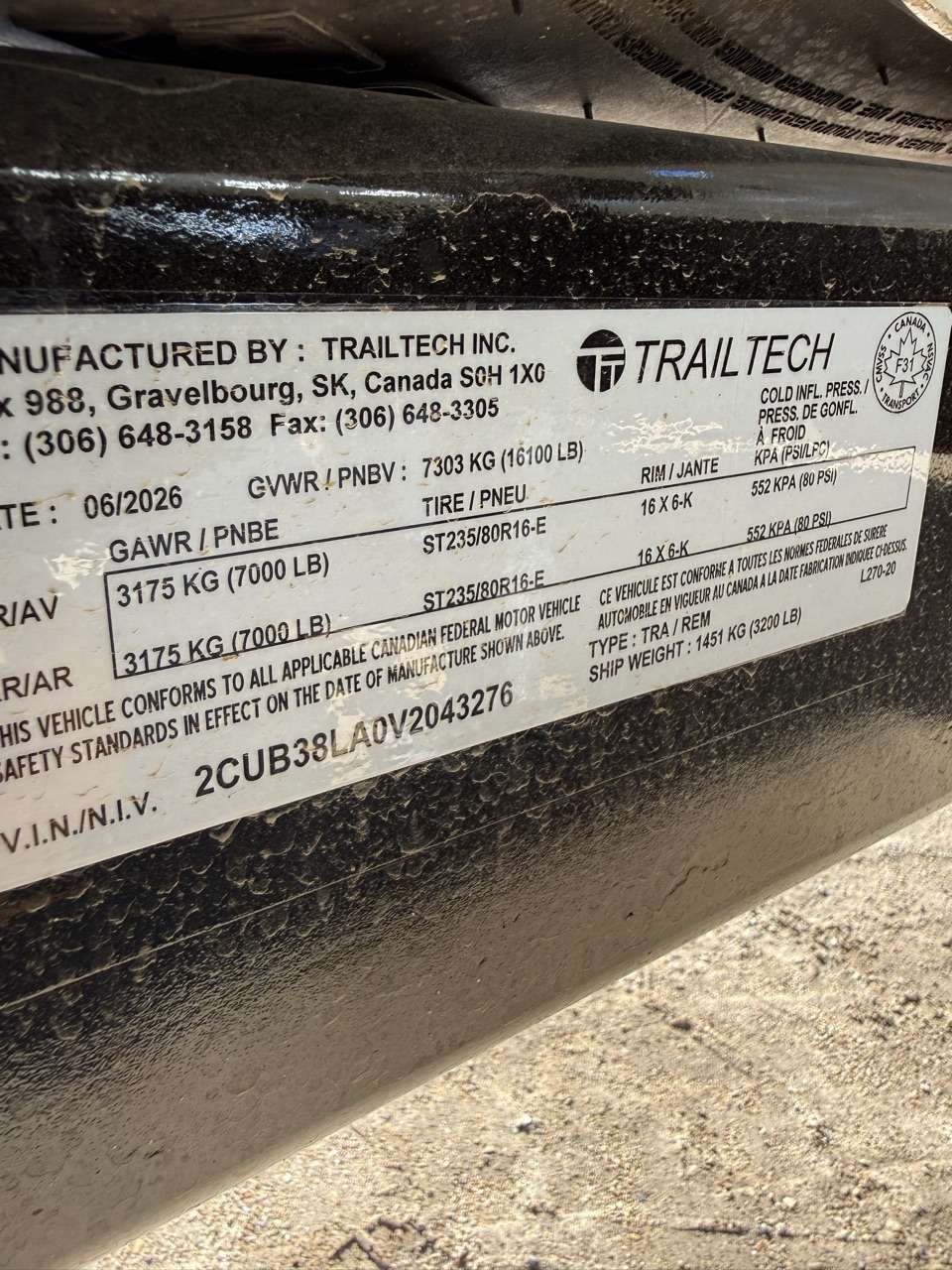 2027 Trailtech 8'6" x 20' Partial Tilt Trailer