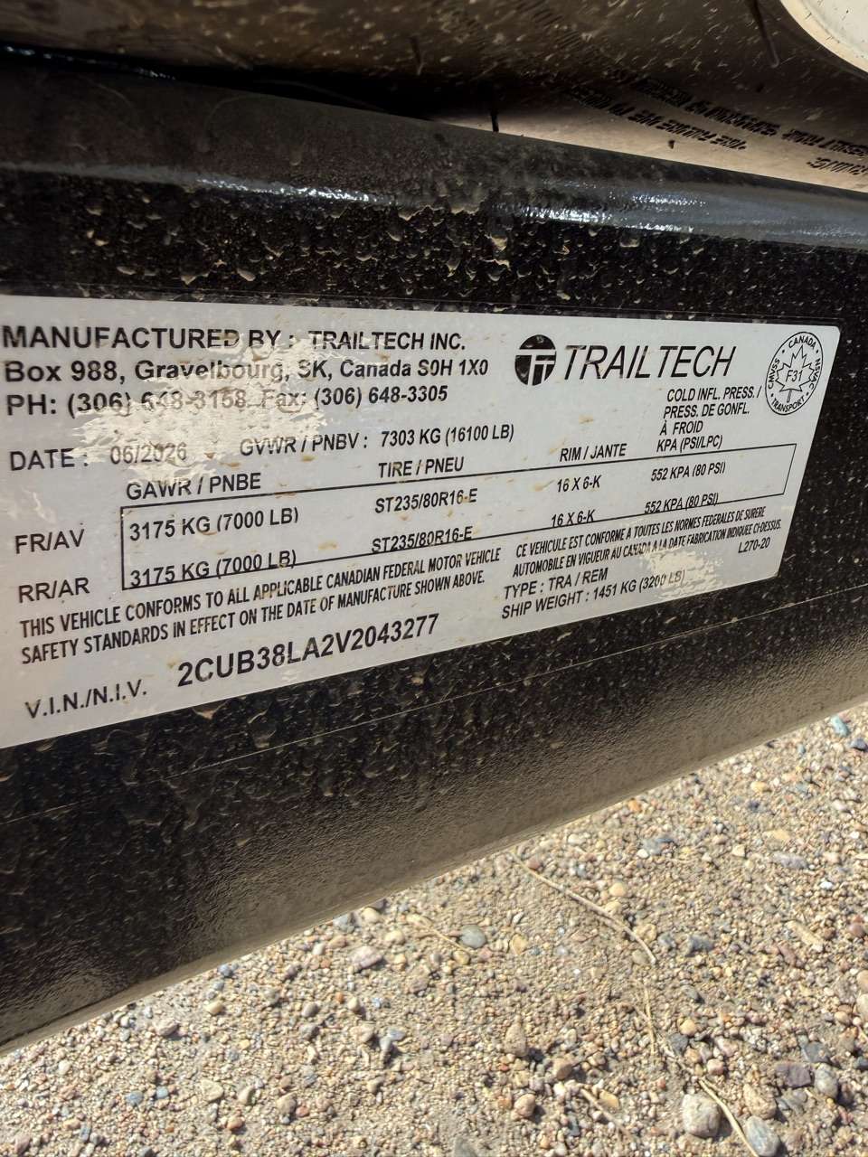 2027 Trailtech 8'6" x 20' Partial Tilt Trailer