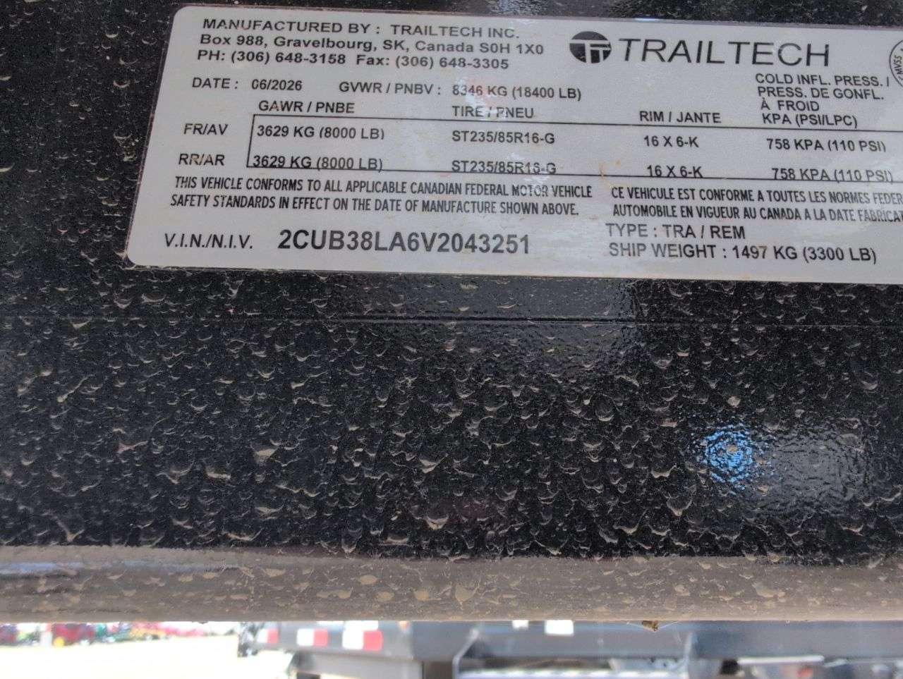 2027 Trailtech 8'6" x 20' Partial Tilt Trailer