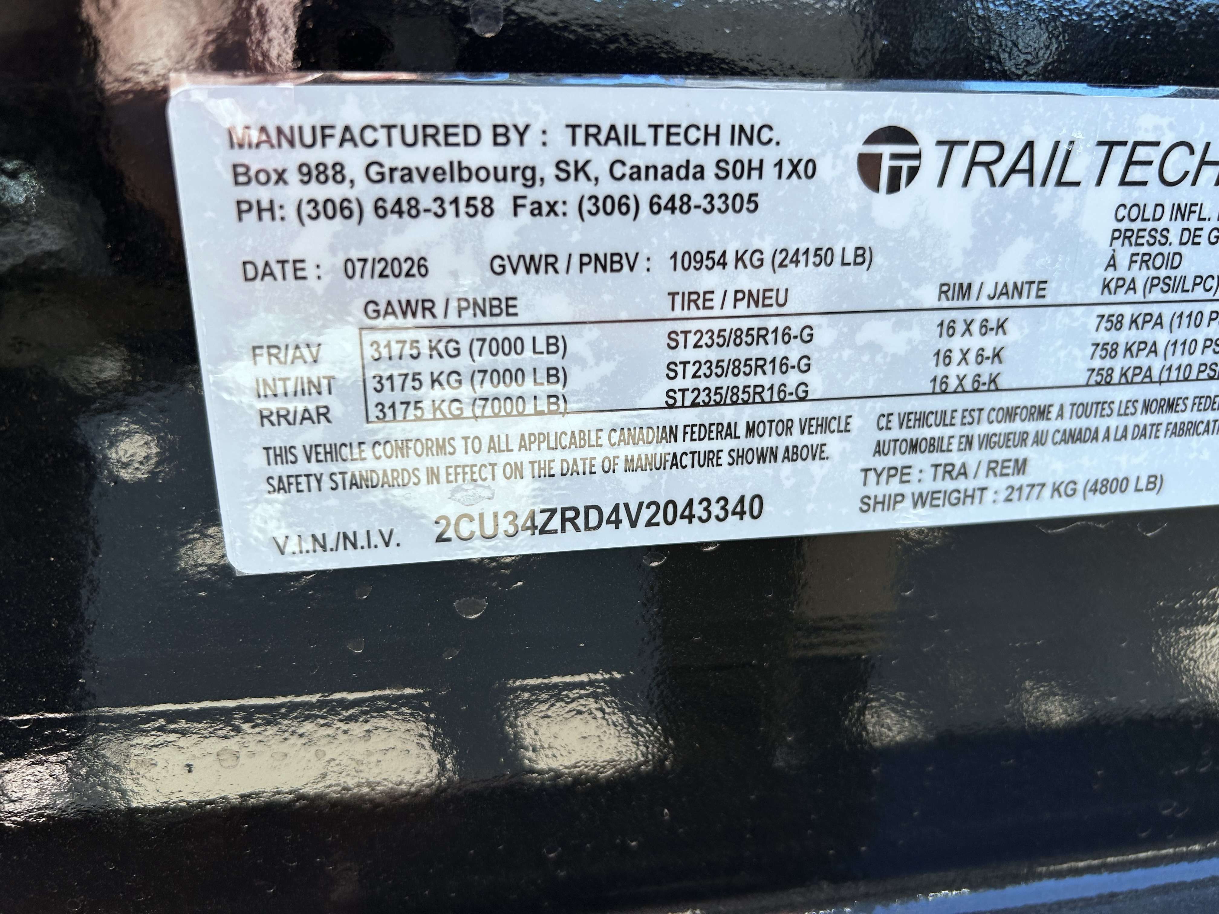 2027 Trailtech 8'6" x 24' Deckover Trailer