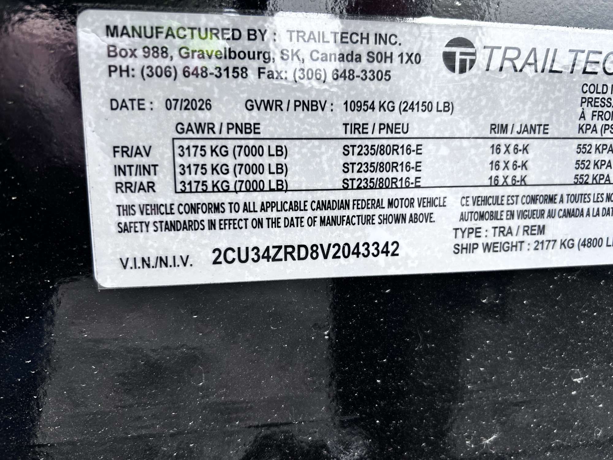 2027 Trailtech 8'6" x 24' Deckover Trailer