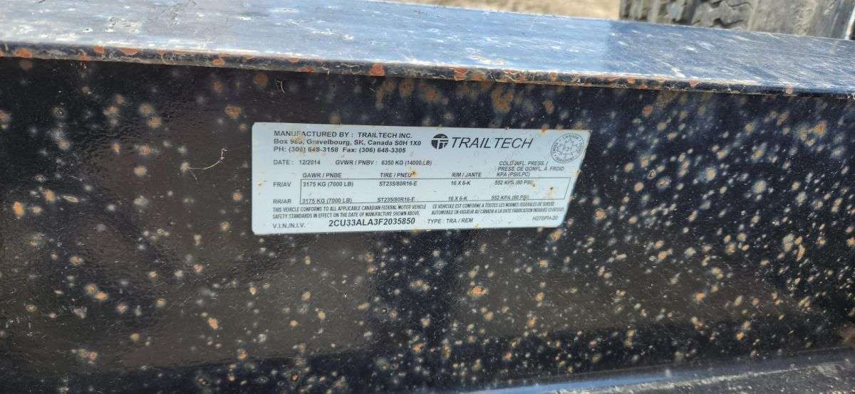 Used 2015 Trailtech 20' Flat Deck Triailer