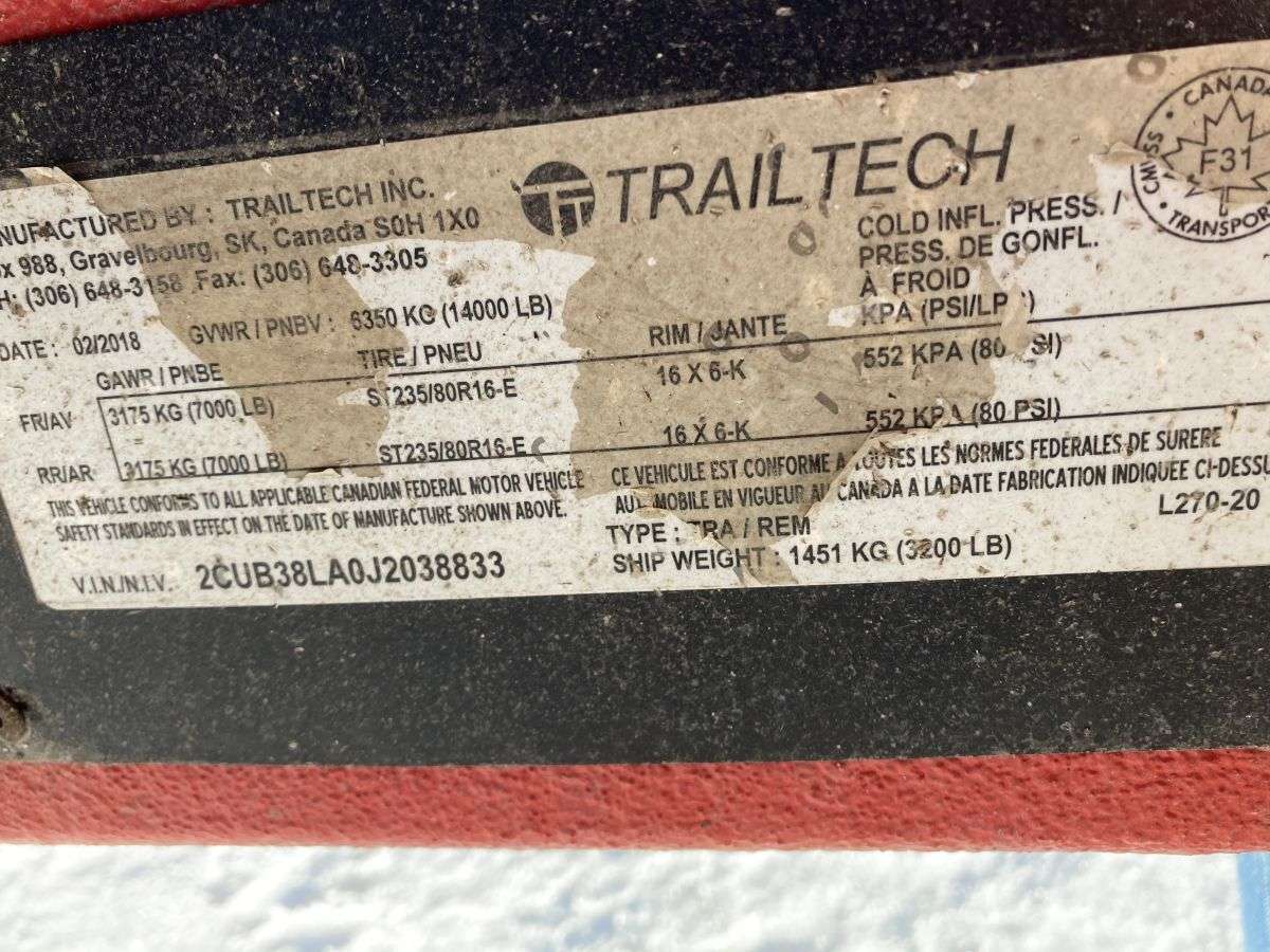 Used 2018 Trailtech L270 6' x 20' Partial Tilt